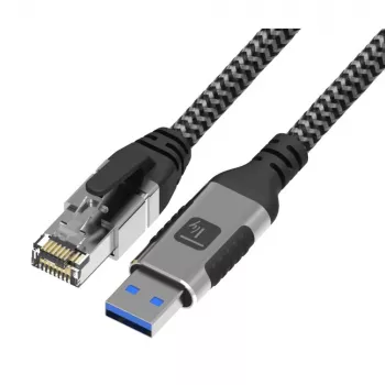Techly ICOC-U3A-RJ45-030 USB 3.0 Typ-A auf Gigabit Ethernet Adapterkabel, 3 m, Schwarz/Silber