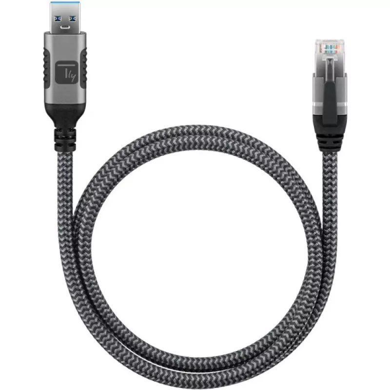 Techly ICOC-U3A-RJ45-030 USB 3.0 Typ-A auf Gigabit Ethernet Adapterkabel, 3 m, Schwarz/Silber