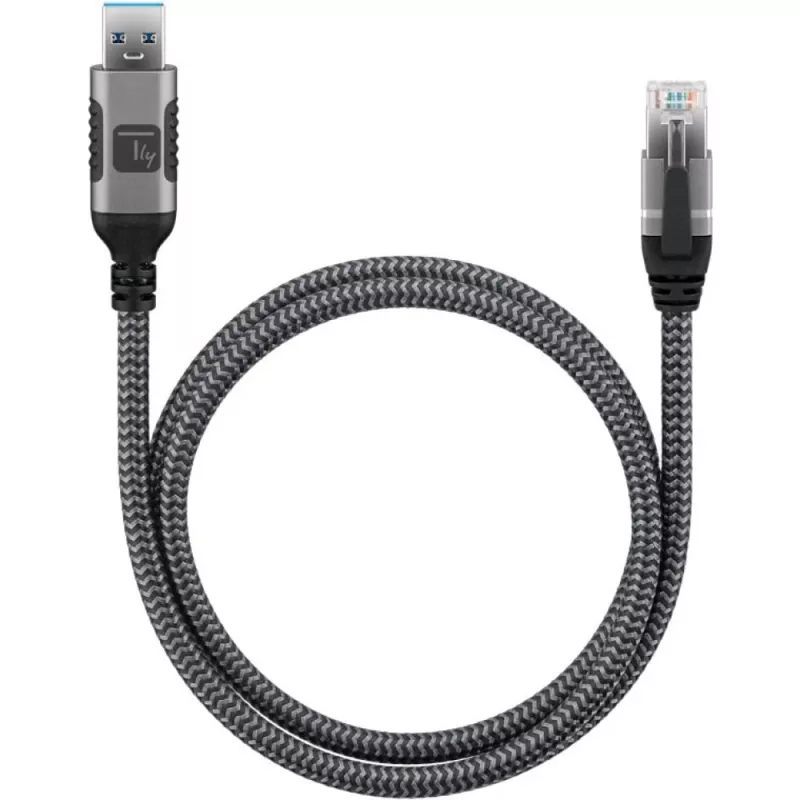 Techly ICOC-U3A-RJ45-050 USB 3.0 Type-A auf Gigabit Ethernet Adapterkabel, 5 m, Schwarz/Silber