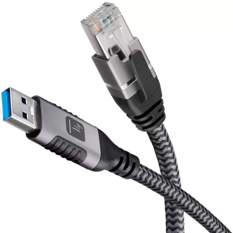 Techly ICOC-U3A-RJ45-050 USB 3.0 Type-A auf Gigabit Ethernet Adapterkabel, 5 m, Schwarz/Silber