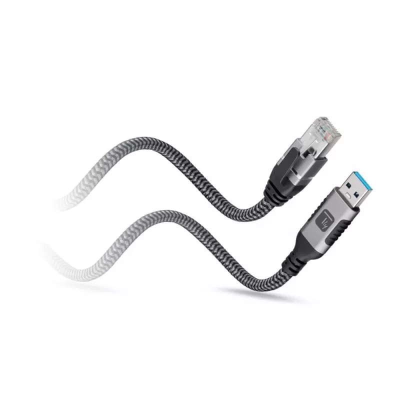 Techly ICOC-U3A-RJ45-075 USB 3.0 Typ-A auf Gigabit Ethernet Adapterkabel, 7,5 m, Schwarz/Silber