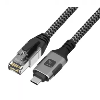 Techly ICOC-U3C-RJ45-050 USB 3.2 Type-C auf Gigabit Ethernet Adapterkabel, 5 m, Schwarz/Silber