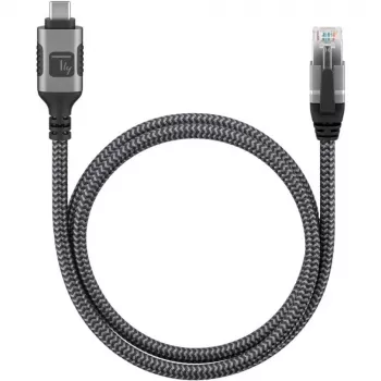 Techly ICOC-U3C-RJ45-050 USB 3.2 Type-C auf Gigabit Ethernet Adapterkabel, 5 m, Schwarz/Silber