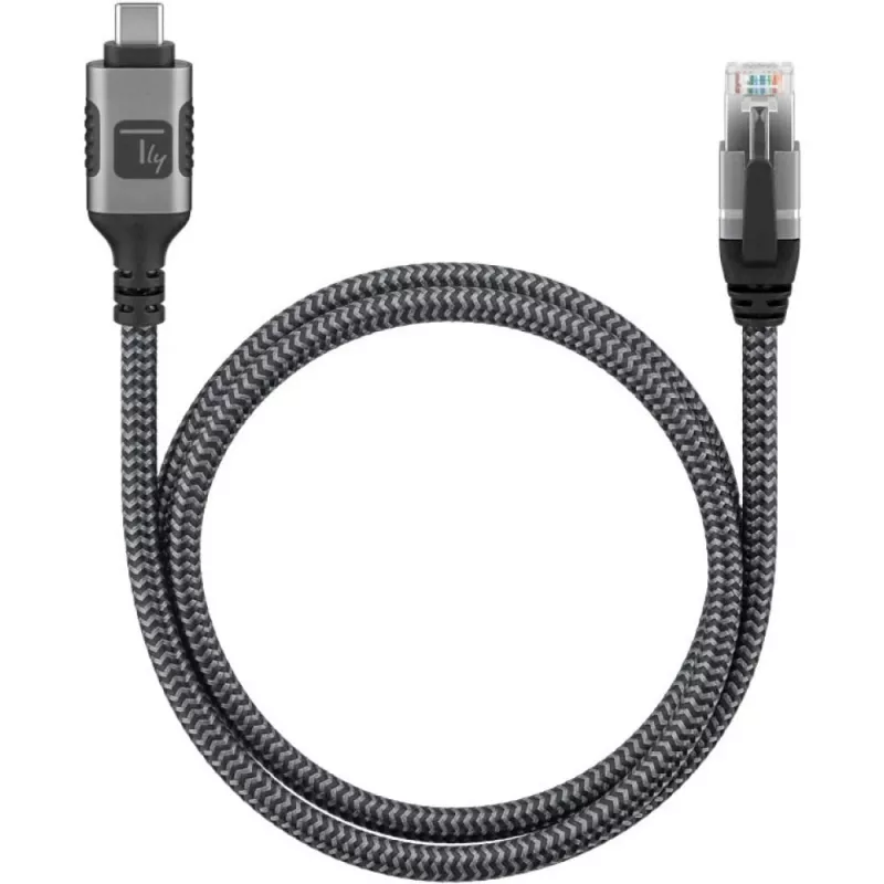 Techly ICOC-U3C-RJ45-050 USB 3.2 Type-C auf Gigabit Ethernet Adapterkabel, 5 m, Schwarz/Silber