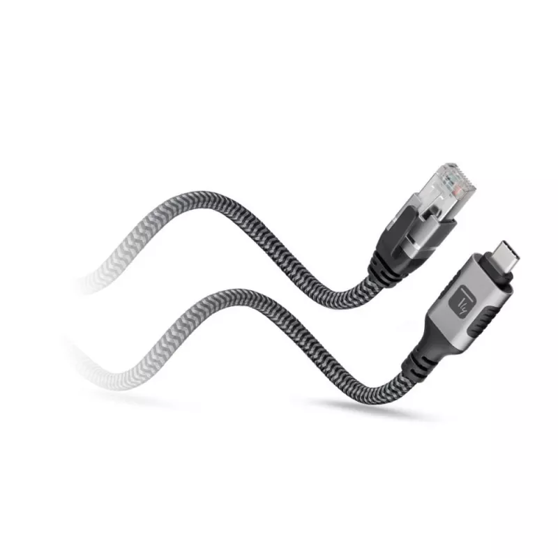 Techly ICOC-U3C-RJ45-050 USB 3.2 Type-C auf Gigabit Ethernet Adapterkabel, 5 m, Schwarz/Silber