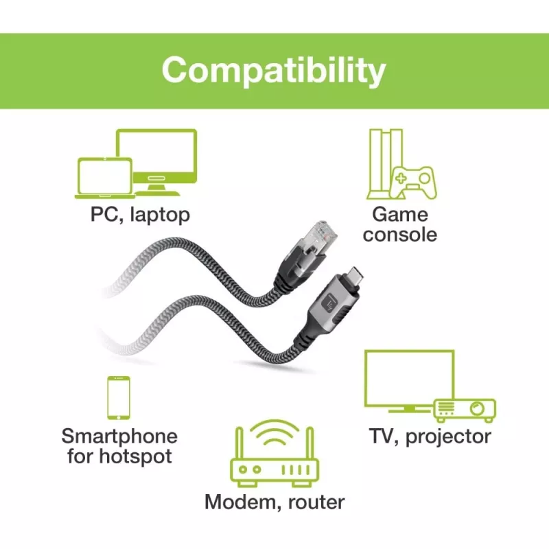 Techly ICOC-U3C-RJ45-050 USB 3.2 Type-C auf Gigabit Ethernet Adapterkabel, 5 m, Schwarz/Silber