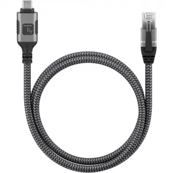 Techly ICOC-U3C-RJ45-075 USB 3.2 Typ-C auf Gigabit Ethernet Adapterkabel, 7,5 m, Schwarz/Silber