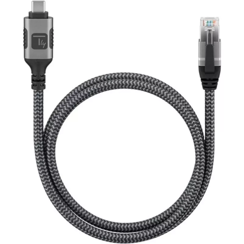 Techly ICOC-U3C-RJ45-075 USB 3.2 Typ-C auf Gigabit Ethernet Adapterkabel, 7,5 m, Schwarz/Silber