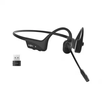 SHOKZ OpenComm2 UC 2025 Upgrade Kabelloses Bluetooth-Kopfhörer mit Knochenleitung für Videokonferenzen, USB-C-Ladeanschluss und USB-C-Adapter | 16 Std. Sprechzeit, 29 m Reichweite, 1 Std. Ladezeit | Inklusive geräuschunterdrückendem Boom-Mikrofon und Dongle, Schwarz