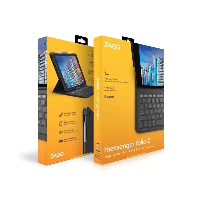 ZAGG Tastatur Messenger Folio 2-Apple-iPad 10.2/10.5-Charcoal-Nordic