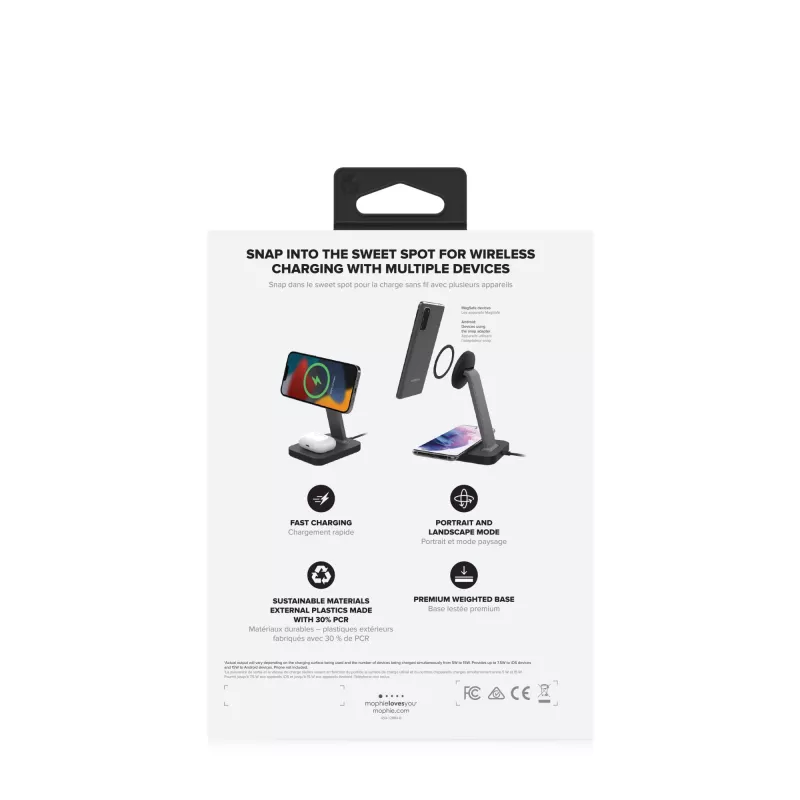 mophie UNV WRLS-snap+ stand & pad-Schwarz-ROC-EU, Indoor, AC, Kabelloses Laden, Schwarz