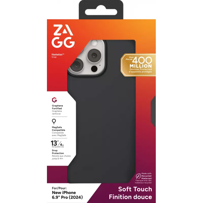 ZAGG Cases Manhattan Snap Apple iPhone 16 Pro Max Schwarz, Cover, Apple, iPhone 16 Pro Max, 17,5 cm (6,9 Zoll), Schwarz