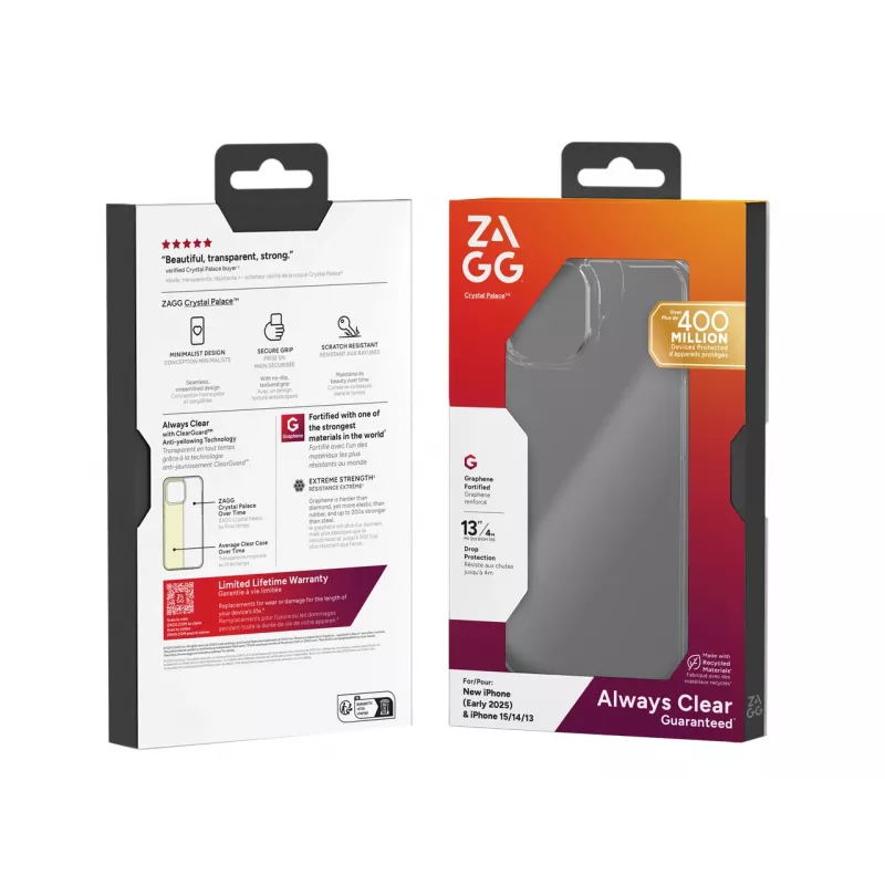 ZAGG Crystal Palace Hülle iPhone 17e/16/15/14/13 Transparent, Abdeckung, Apple, iPhone 17e/16e/15/14/13, 15,5 cm (6,1″), Transparent