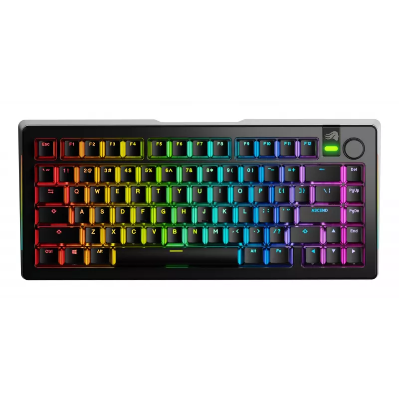Glorious Gaming GMMK 3 PRO 75% Prebuilt Wireless Schwarz - US, Kabelgebunden & Kabellos, USB + RF Wireless + Bluetooth, Mechanisch, QWERTY, RGB LED, Schwarz