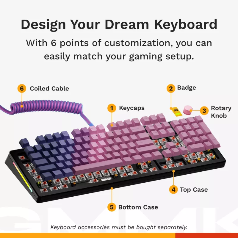 Glorious Gaming GMMK 3 100% Prebuilt Wired Schwarz - FR, Kabelgebunden, USB, Mechanisch, AZERTY, RGB LED, Schwarz