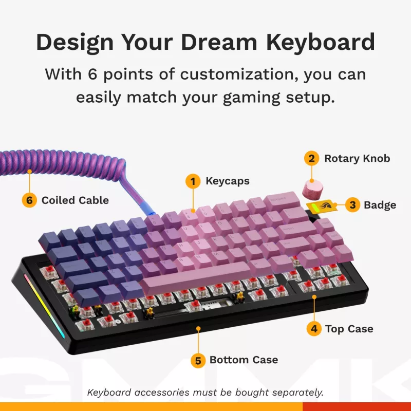 Glorious Gaming GMMK 3 HE 65% Prebuilt Wired Schwarz - FR, Kabelgebunden, USB, Mechanisch, AZERTY, RGB LED, Schwarz