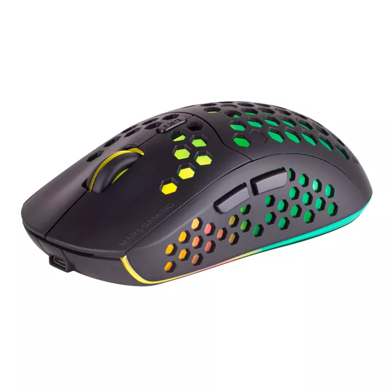 Mars Gaming MMW3, Kabellose Gaming-Maus, RGB Flow, Ultraleicht 79g, 3200DPI, Schwarz