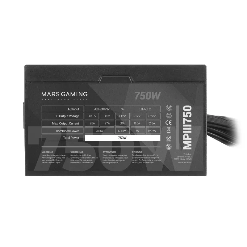 Mars Gaming MPIII750 PC-Netzteil 750W ATX 85 % Effizienz 5 Jahre Garantie