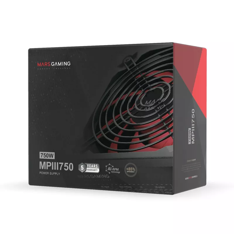 Mars Gaming MPIII750 PC-Netzteil 750W ATX 85 % Effizienz 5 Jahre Garantie