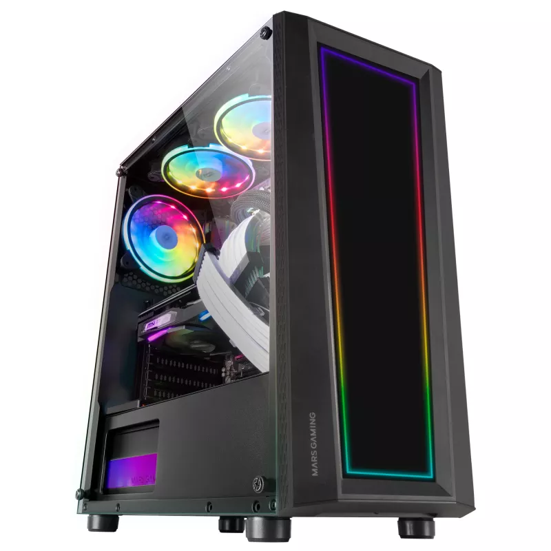 Mars Gaming MC-ART Schwarz ATX Gaming-PC-Gehäuse doppelt beschreibbares Tempered Glass ARGB 12 Modi 12cm Lüfter
