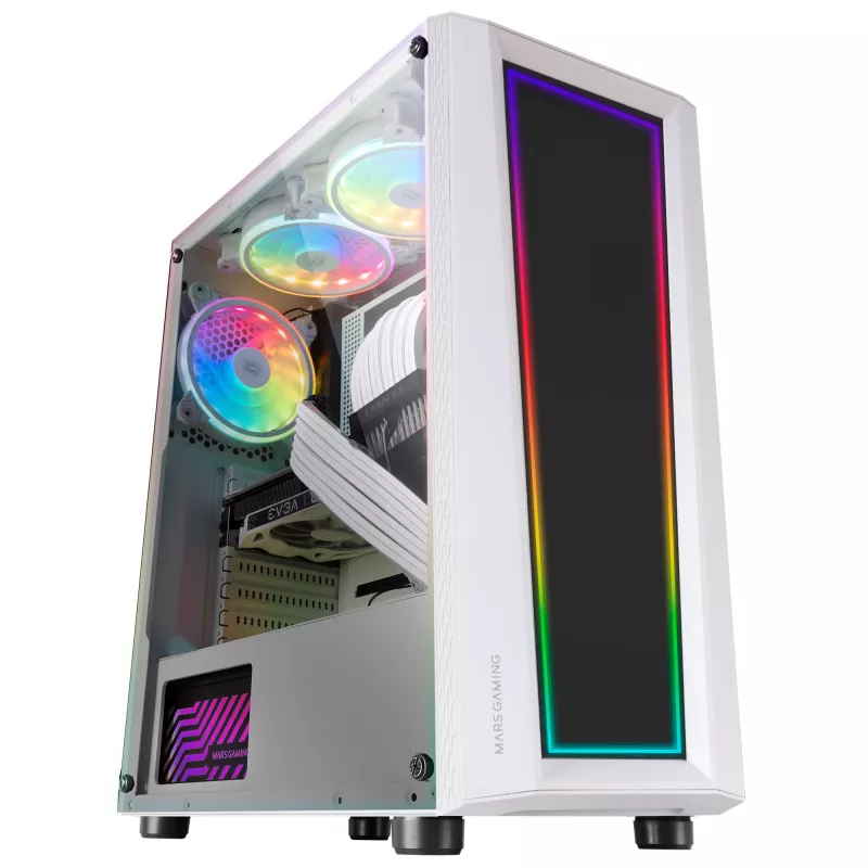 Mars Gaming MC-ART Weiß ATX Gaming-PC-Gehäuse doppelt bemaltes gehärtetes Glas ARGB 12 Modi 120-mm-Lüfter