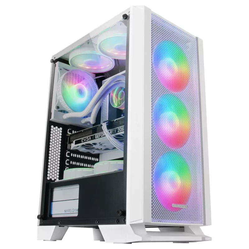 Mars Gaming MC-C Weiß PC ATX-Gehäuse Metall-Mesh-Frontpanel Temperglasfenster 3 vordere 120-mm-FRGB-Lüfter