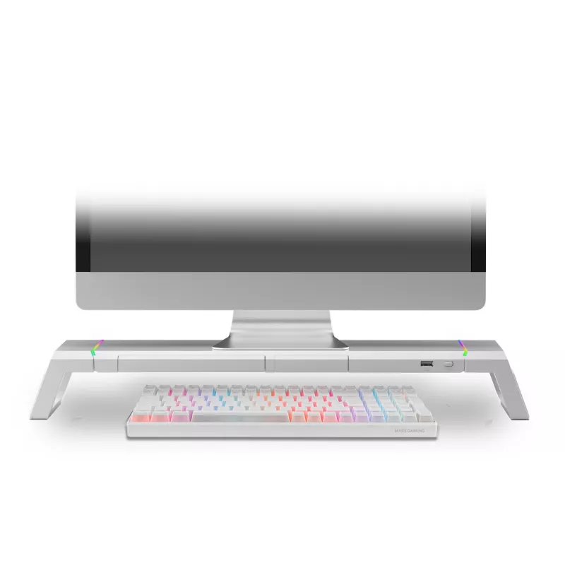 Mars Gaming MGS-ONE White Chroma RGB Monitorständer verstellbare Größe Smartphone- und Tablet-Halterung Front-USB 2.0