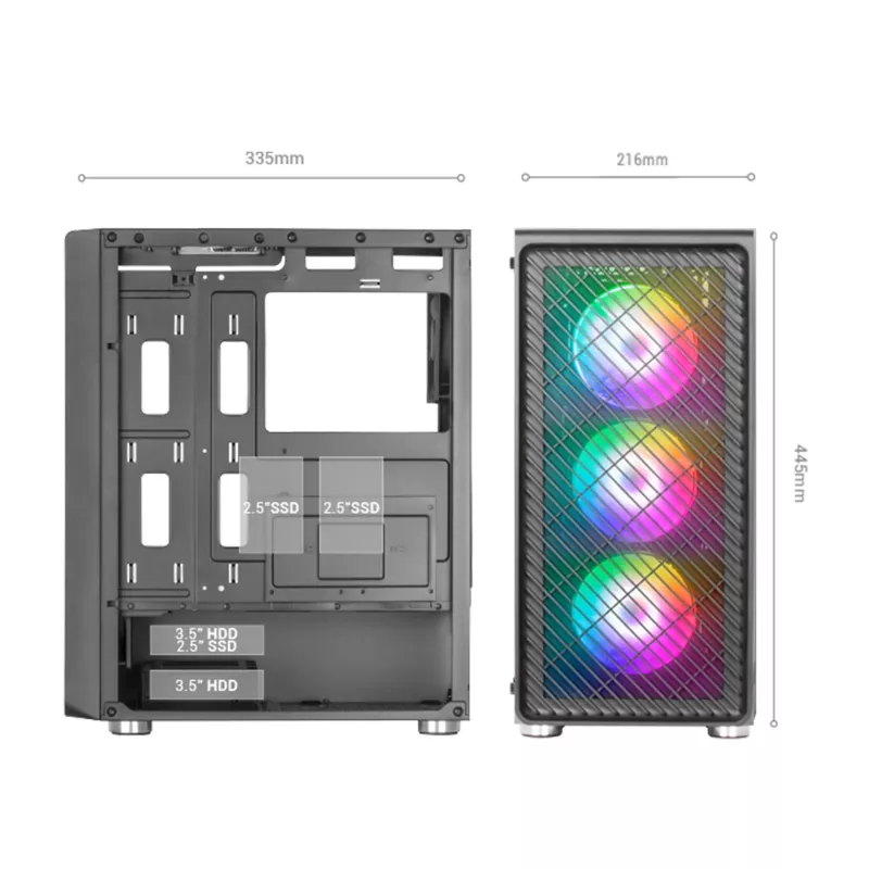 Mars Gaming MC-F White, ATX Gaming Semitower, Fenster aus Temperglas, Metall-Mesh-Front, 4x 120mm ARGB-Lüfter