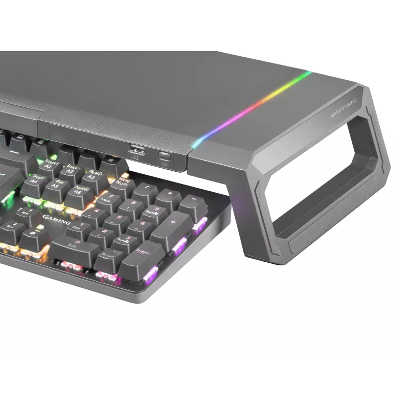 Mars Gaming MGS-ONE Schwarz Chroma RGB Monitorständer verstellbare Größe Smartphone- und Tablet-Halterung Front-USB 2.0