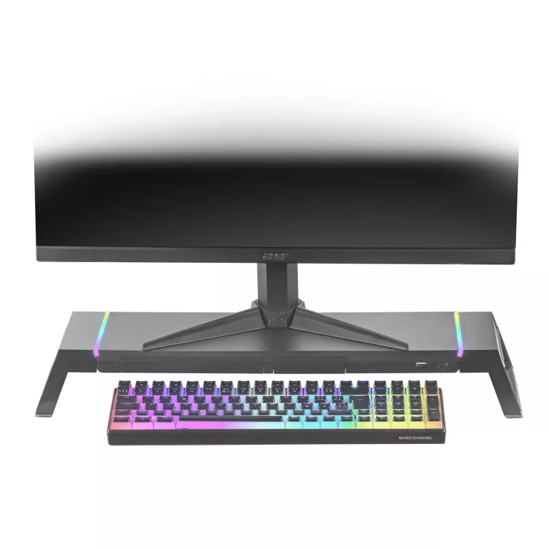 Mars Gaming MGS-ONE Schwarz Chroma RGB Monitorständer verstellbare Größe Smartphone- und Tablet-Halterung Front-USB 2.0
