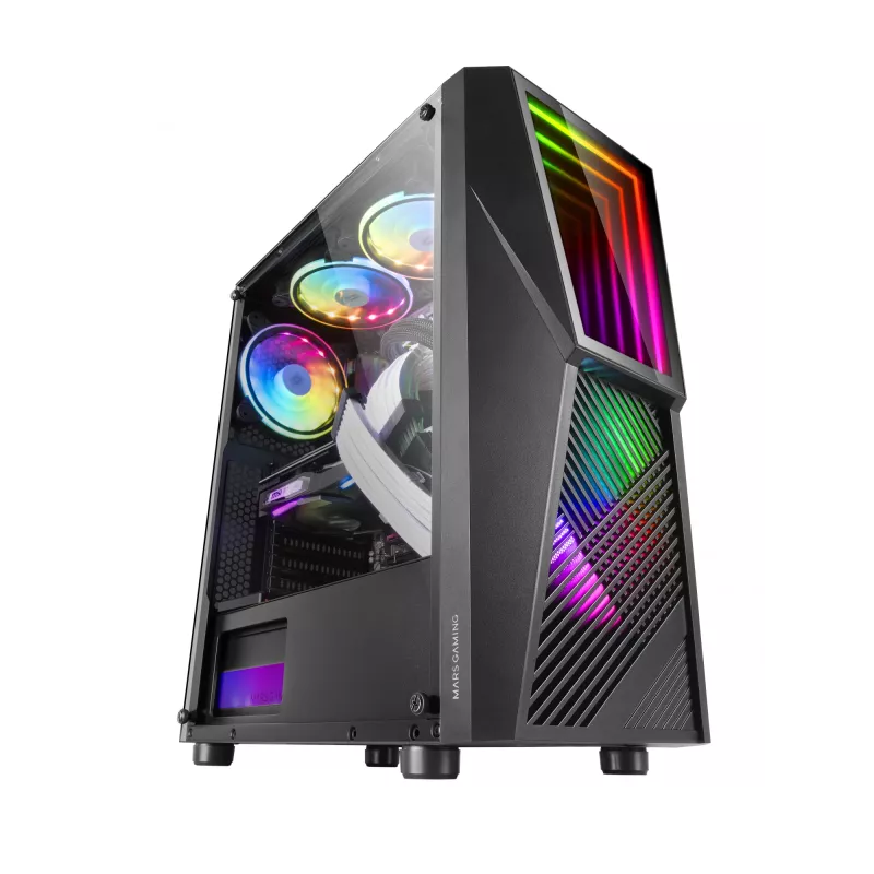 Mars Gaming MC777, ATX Computergehäuse, ARGB-Beleuchtung, Schwarz, PC, Schwarz, ATX, micro ATX, Mini-ITX, Blau, Grün, Rot, 15.8 cm, 31.8 cm