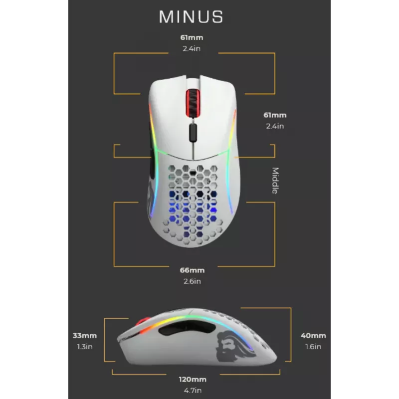 Glorious Gaming Glorious Model D Minus - Mattweiß, Rechtshändig, Optisch, USB Typ-A, 3200 DPI, 1 ms, Weiß