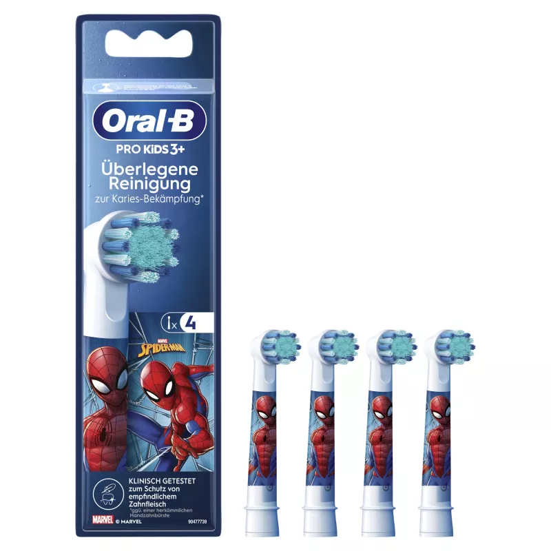 Ersatz-Zahnbürstenköpfe BRAUN Oral‑B Spiderman 4er-Pack, kompatibel mit Oral‑B-Handstücken, Modell 014052