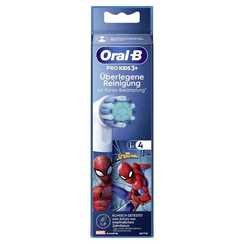 Ersatz-Zahnbürstenköpfe BRAUN Oral‑B Spiderman 4er-Pack, kompatibel mit Oral‑B-Handstücken, Modell 014052
