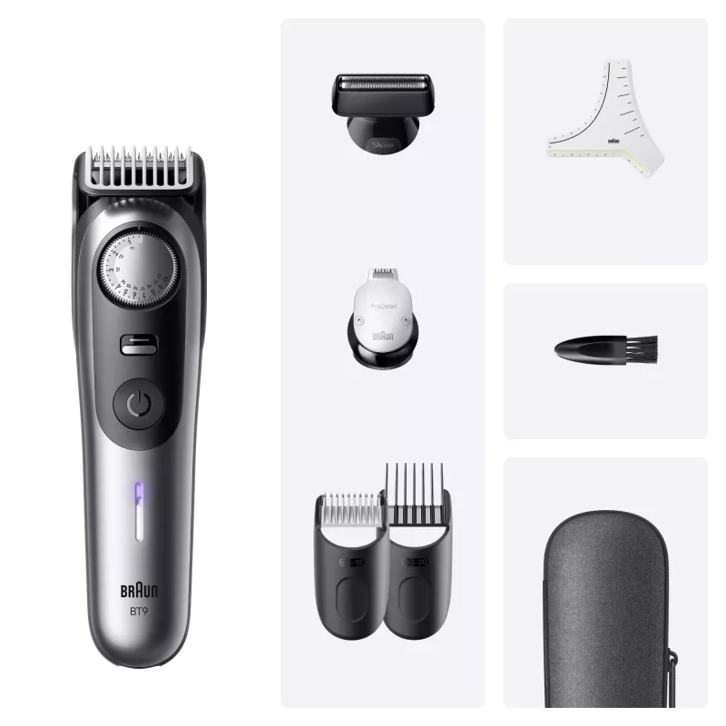 Barttrimmer BRAUN BeardTrimmer 9 80789785, 20 Längenstufen, 0,5–20 mm, Netz-/Akkubetrieb, Nass & Trocken, Grau