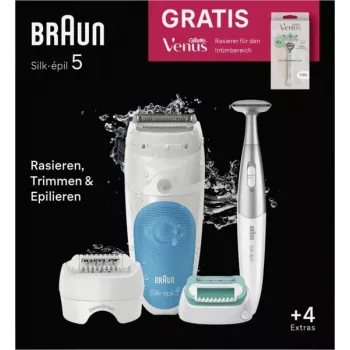 Braun Silk-épil 5 810 + Gillette Venus Trimmer 28 Pinzetten Blau, Weiß