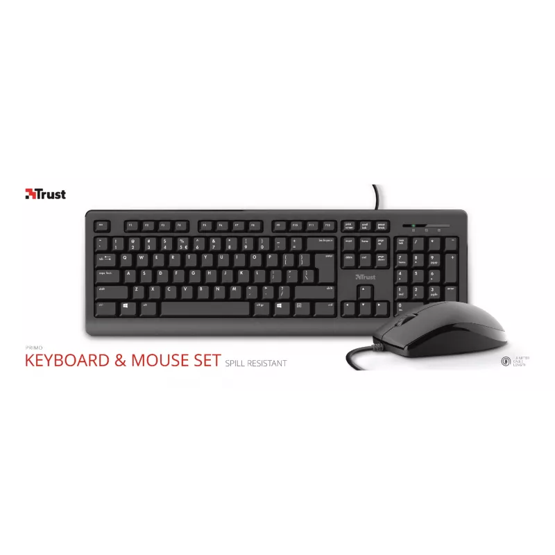 Trust Primo Tastatur Maus enthalten Universal USB AZERTY Belgisch Schwarz