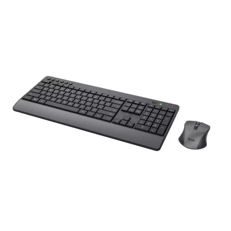Trust TKM-450 Comfort Wireless Tastatur-Maus-Set, Full-Size (100%), Kabellos, RF Wireless, QWERTY, Schwarz, Maus inklusive