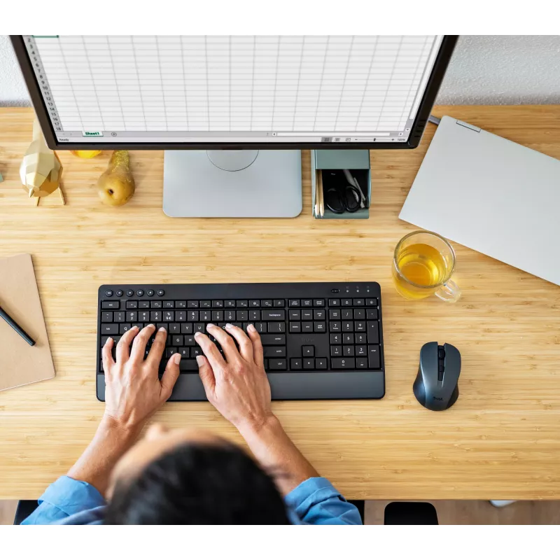 Trust Trezo Tastatur Maus enthalten Büro RF Wireless AZERTY Belgisch Schwarz