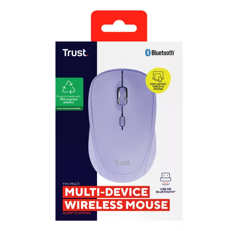 Trust Yvi+ Maus Universal Beidhändig RF Wireless + Bluetooth Optisch 1600 DPI