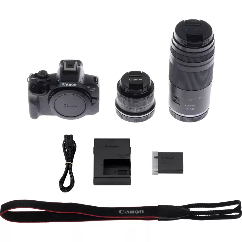 Canon EOS R50 Systemkamera-Kit mit RF-S 18-45mm und RF 75-300mm Objektiven