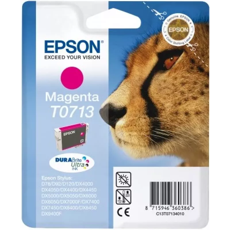 Epson Cheetah Einzelpack Magenta T0713 DURABrite Ultra Tinte, Magenta, Pigmentierte Tinte, 1 Stk.