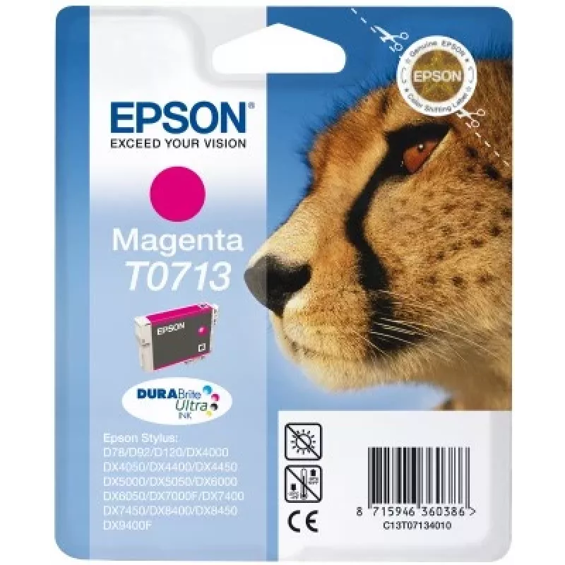 Epson Cheetah Einzelpack Magenta T0713 DURABrite Ultra Tinte, Magenta, Pigmentierte Tinte, 1 Stk.