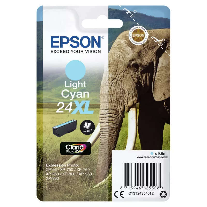Epson Elephant Einzelpackung HellCyan 24XL Claria Photo HD Tinte