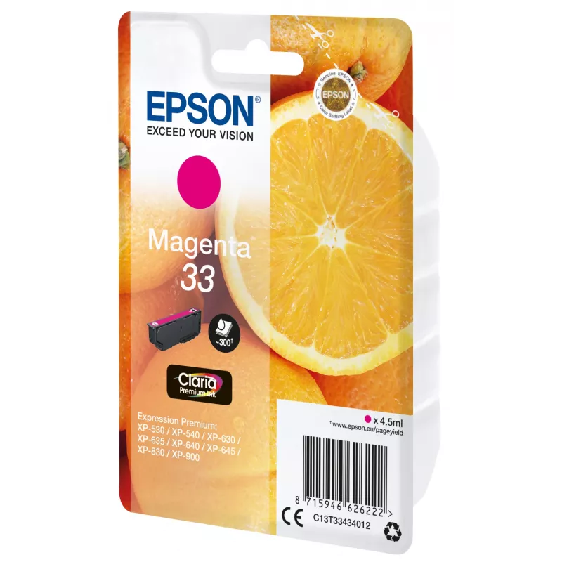 Epson Oranges Singlepack Magenta 33 Claria Premium Ink, Magenta, Pigmenttinte, 4.5 ml, 1 Stk., 300 Seiten