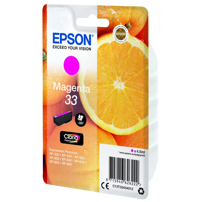 Epson Oranges Singlepack Magenta 33 Claria Premium Ink, Magenta, Pigmenttinte, 4.5 ml, 1 Stk., 300 Seiten