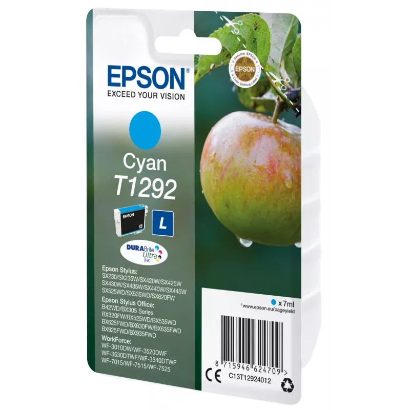 Epson Apple Einzelpackung Cyan T1292 DURABrite Ultra Tinte, Cyan, 7 ml, 1 Stk.