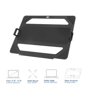 ACT Universelle Laptop-Ablage für Monitorarme, Schwarz, Stahl, 29,5 cm (11,6 Zoll), 43,9 cm (17,3 Zoll), 9 kg, 75 x 75 mm