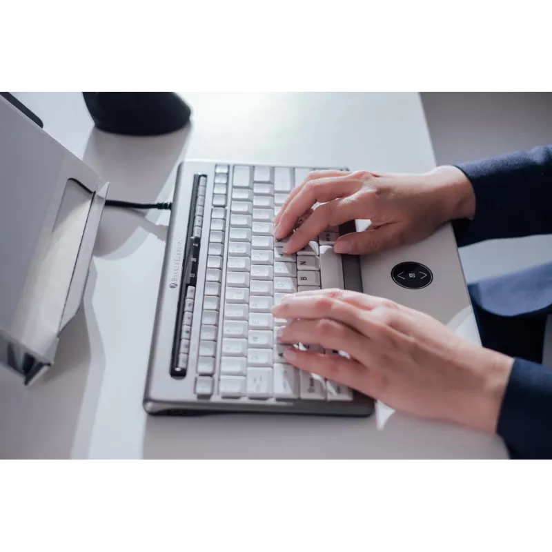BakkerElkhuizen S-board 840 BE Azerty, Tenkeyless (80–87 %), Kabelgebunden, USB, Scherenschalter, AZERTY, Hellgrau, Weiß