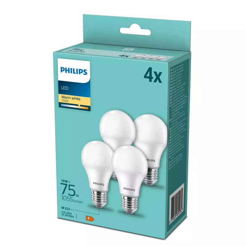 Philips LED-Lampe E27 4er-Pack, 10 W (75 W Entsprechung), 2700 K